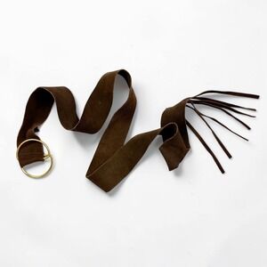 Boho Suede Fringe Vintage Belt D-Ring Brass Buckle Vintage Western Hippie OS